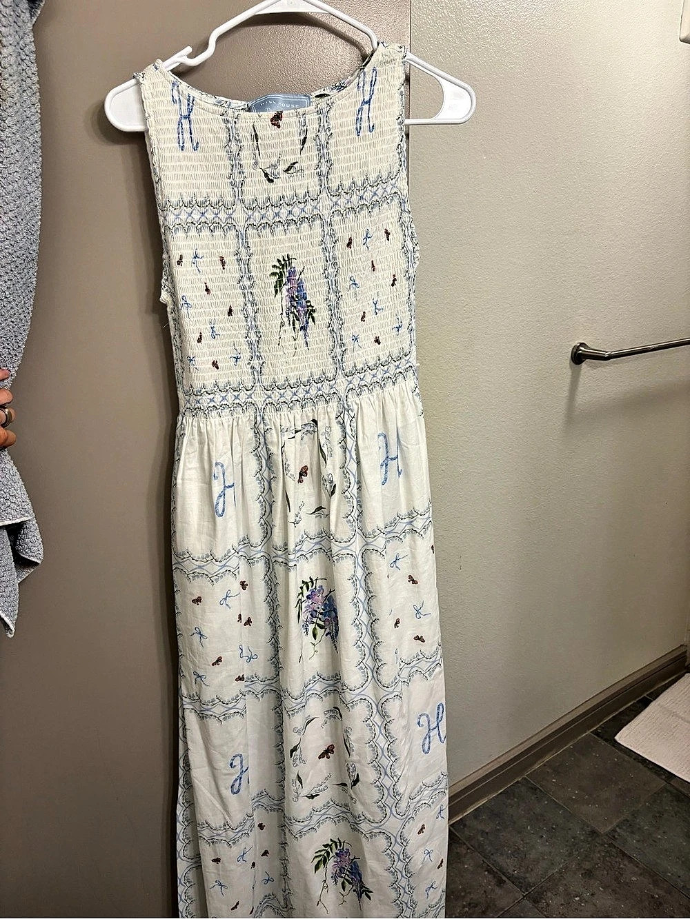 Hill House Printed Maxi Dress in White & Blue Like New